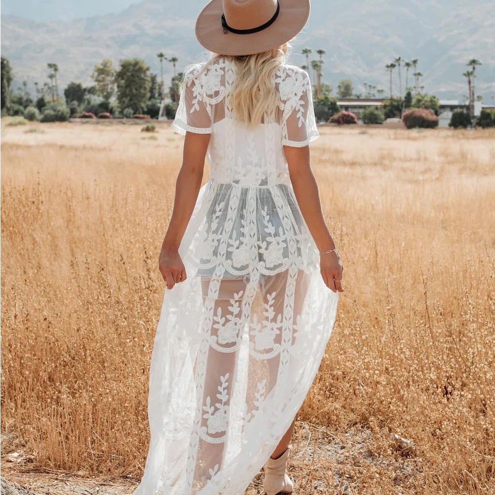 Elegant Sheer White Lace Kimono Cardigan